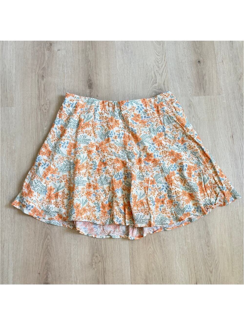 American Eagle NWT Women's Orange Blue Floral Skater Skirt Size L